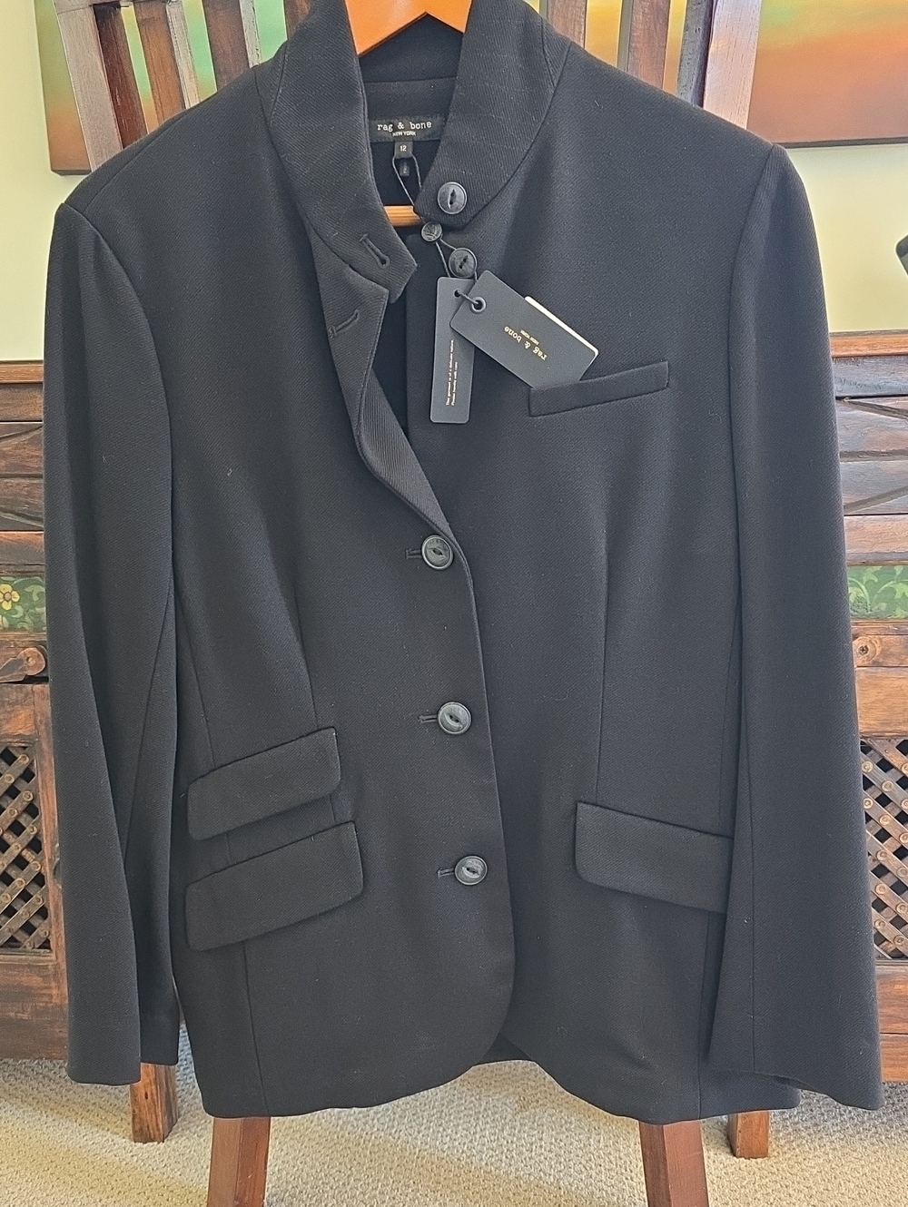 rag & bone Black Stand-Collar Button Blazer